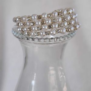 Memory Wire Pearl & Rhinestone Bracelet
